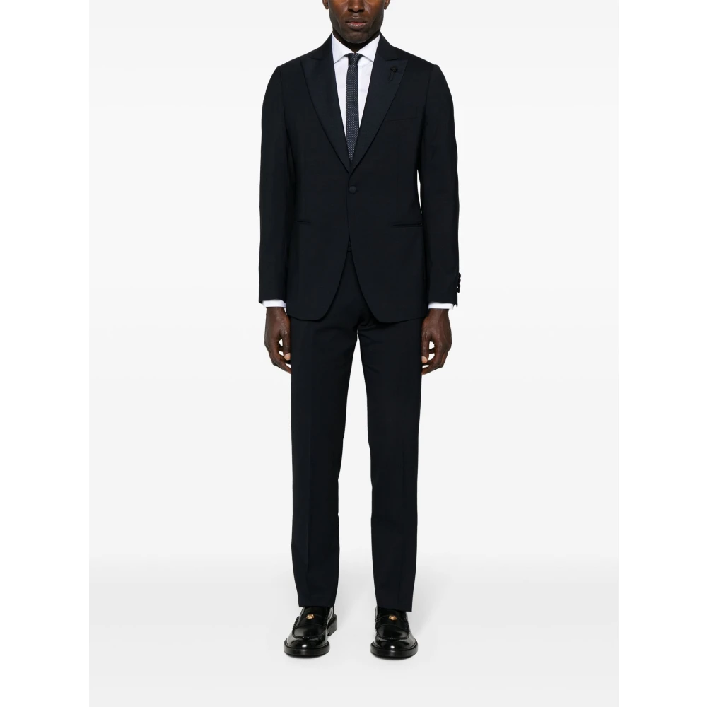 Lardini Navy Blauw Wollen Pak met Peak Revers Blue Heren