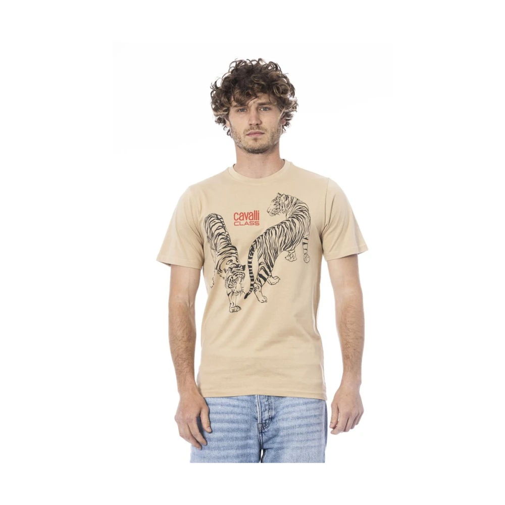 Cavalli Class Beige Katoen Logo Print T-Shirt Beige Heren