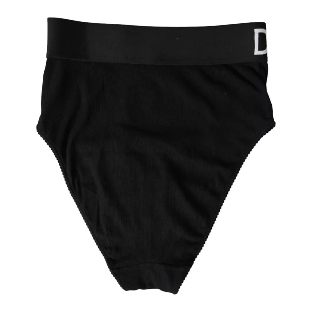 Dolce & Gabbana Zwart Katoenen Logo Ondergoed Panty Black Dames