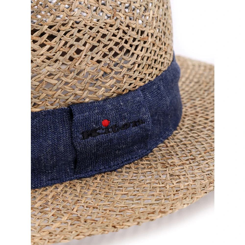Kiton Strohoed met geborduurd logo Beige Heren