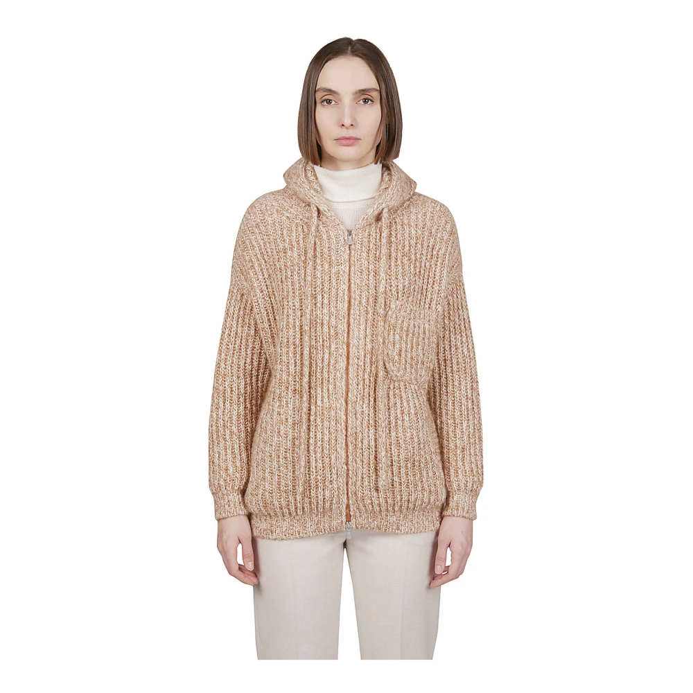 Eleventy Zachte Wol Kasjmier Mohair Zijde Hooded Bomberjack Brown Dames