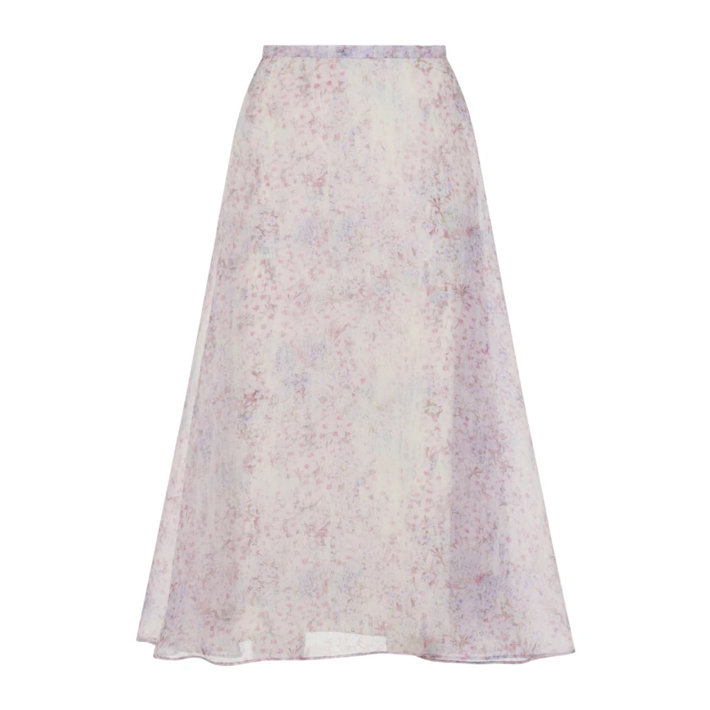 Alberta Ferretti Women's Pink Midi Skirts, Xs, Printed Organza Midi Skirt