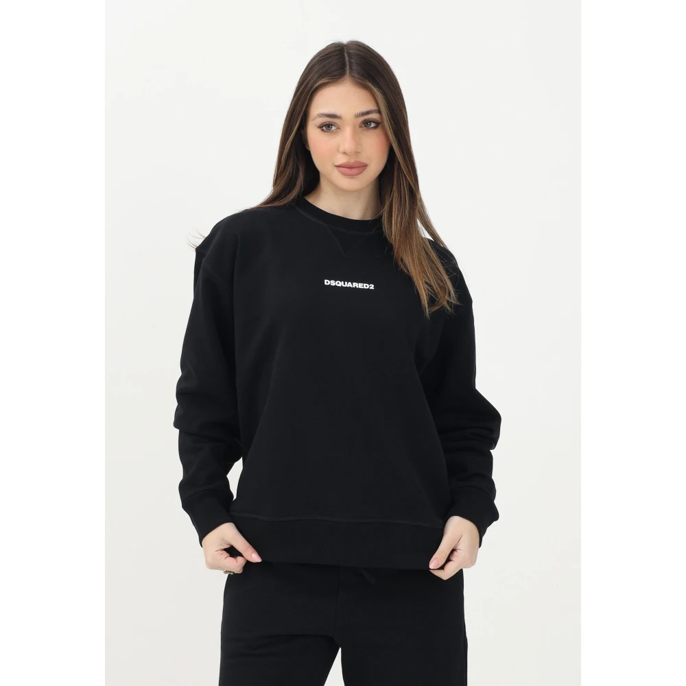 Dsquared2 Zwarte Crewneck Trui Minimalistische Stijl Black Dames