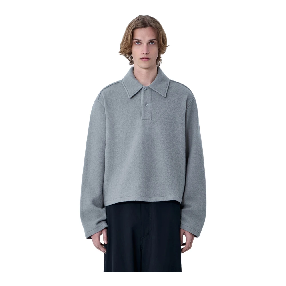 Rier Homme Gris Tops, Taille: S Pull Polo Oversize En Maille
