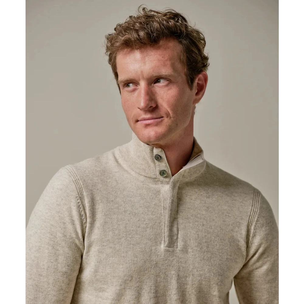 Profuomo Beige Wolmix Half Zip Trui Beige Heren