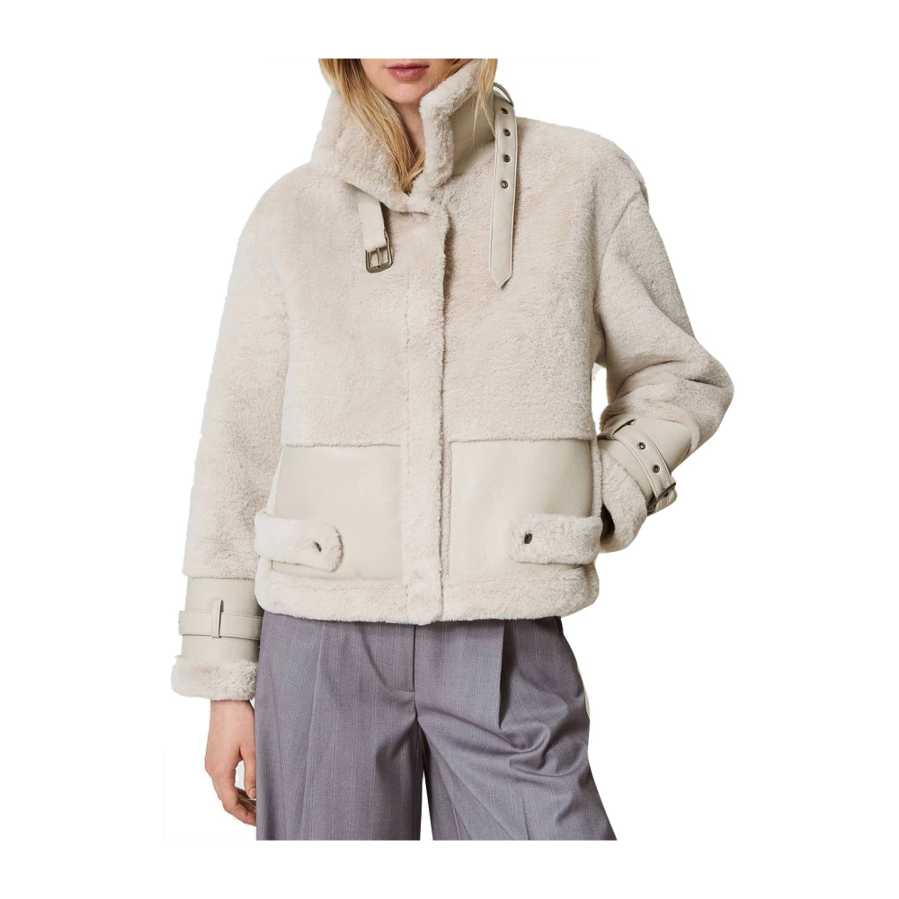 Twinset Fuskpäls Shearling Jacka Vit Beige, Dam