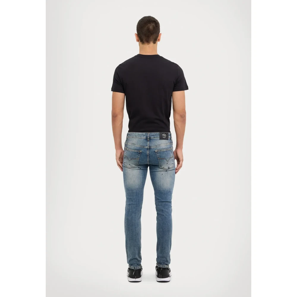 Versace Jeans Couture Blauwe Slim Jeans Milano Beschadigd Blue Heren