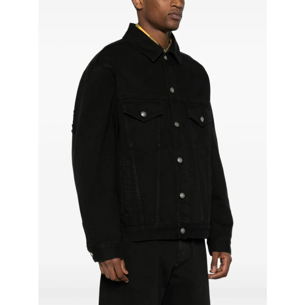 Palm Angels Zwarte Denim Jas Logo In reliëf Black Heren