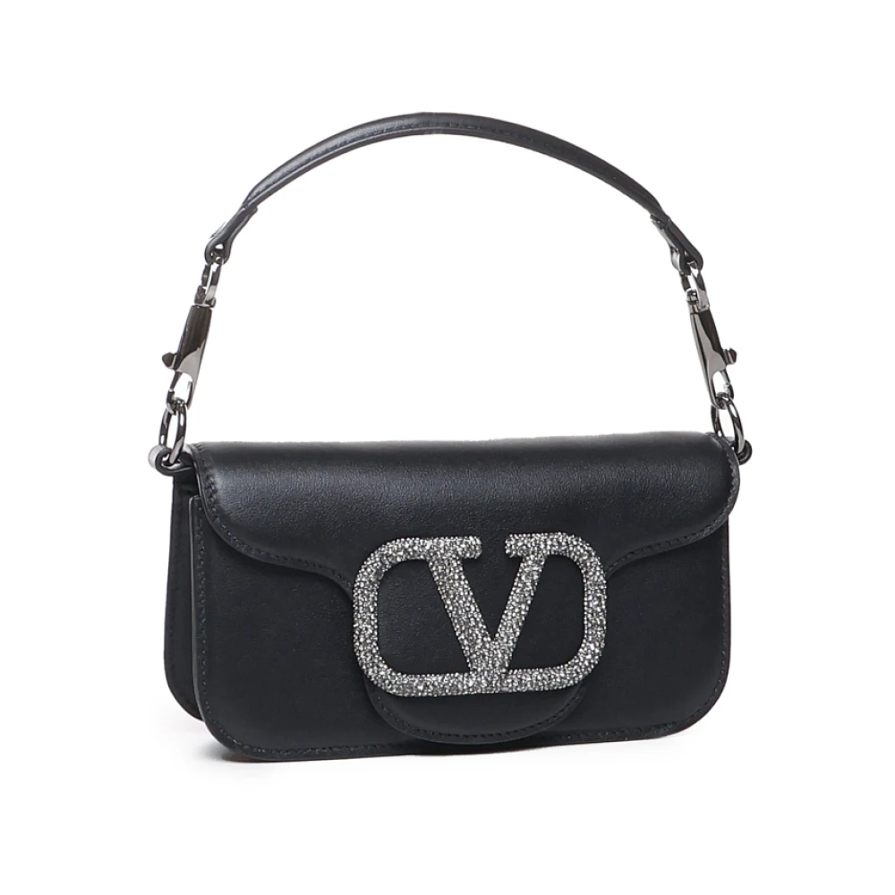 Valentino Garavani Zwarte leren schoudertas met ketting Black Dames
