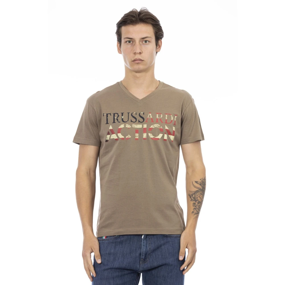 Trussardi Men's Brown Short Sleeve V-Neck Tee Shirt