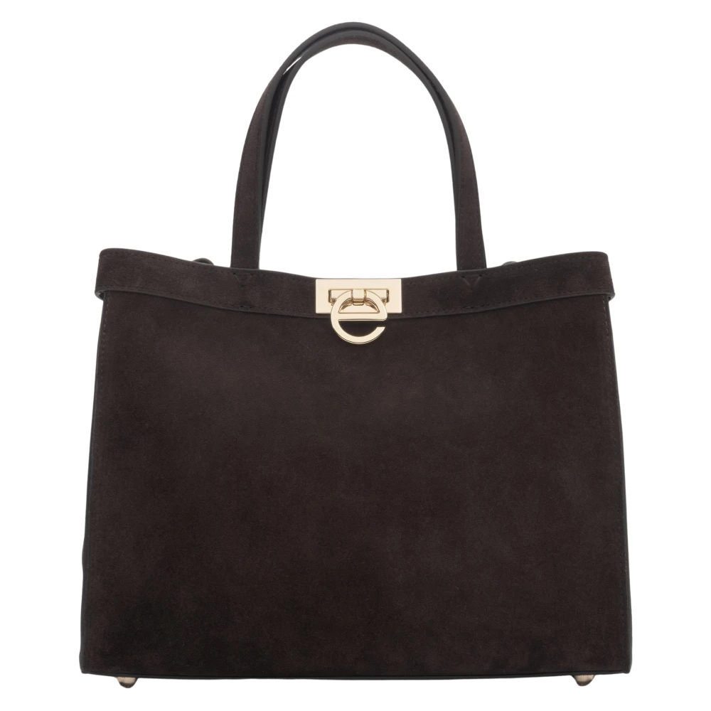 Estro Women's Brown Shopping Bags, One Size, Velour Tote Bag With Gold Hardware