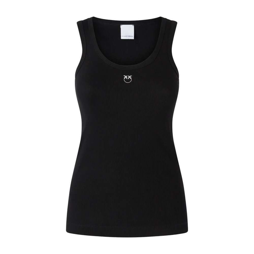 Pinko Damen Schwarz Geripptes Tanktop Love Birds