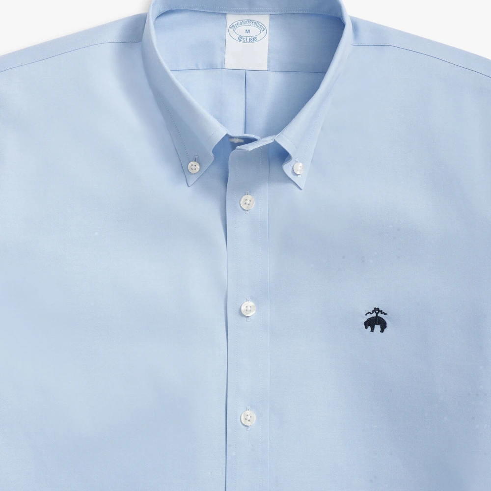Brooks Brothers Blauw Regular Fit Non-Iron Stretch Katoenen Overhemd met Knoop-Down Kraag Blue Heren