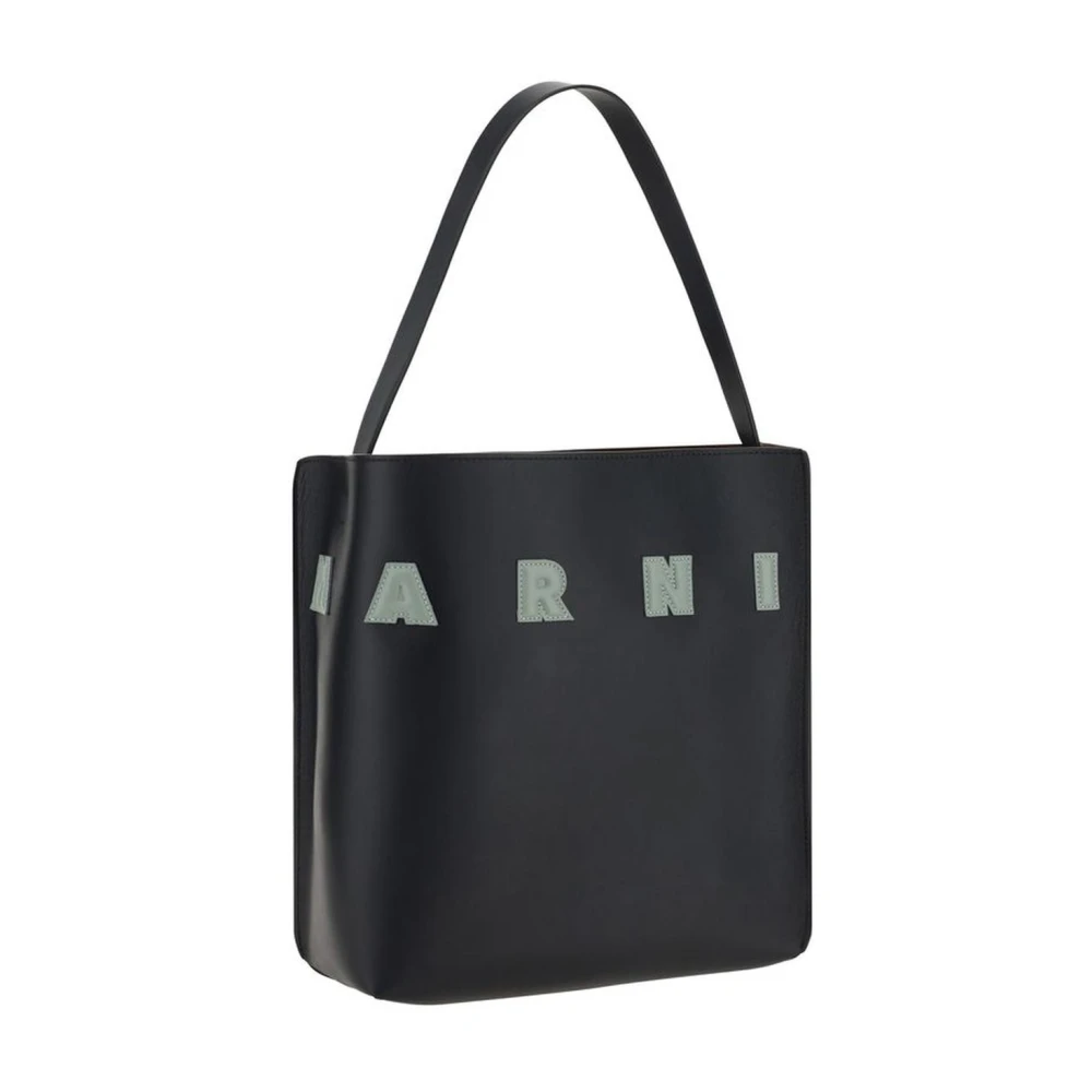 Marni Iconische schoudertas van kalfsleer met platte band Black Dames