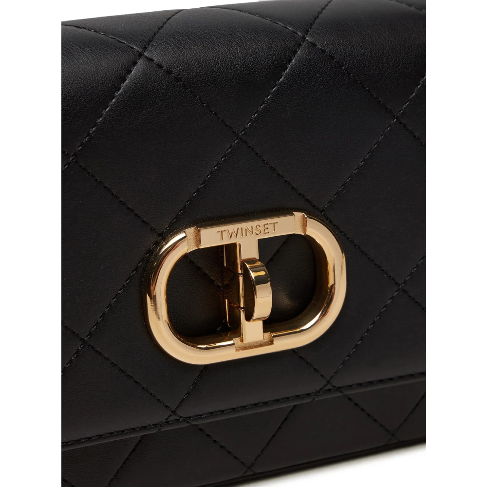 Twinset Zwarte Schoudertas met Gouden Details Black Dames