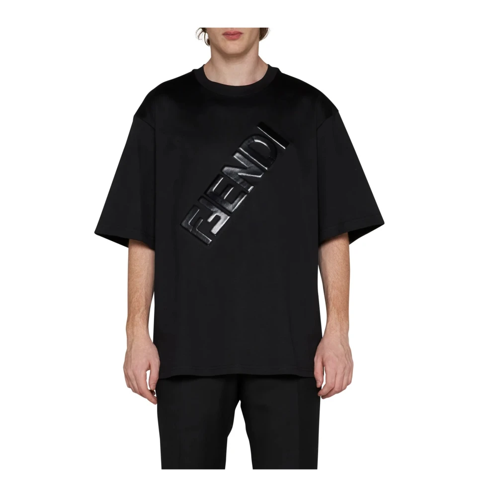 Fendi Logo Gedrukt Oversized T-shirt Zwart Black Heren