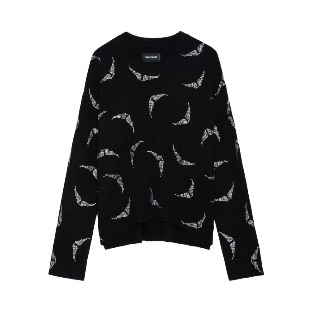 Zadig & Voltaire Zwarte Kasjmier Gebreide Trui met Strass Vleugels Black Dames