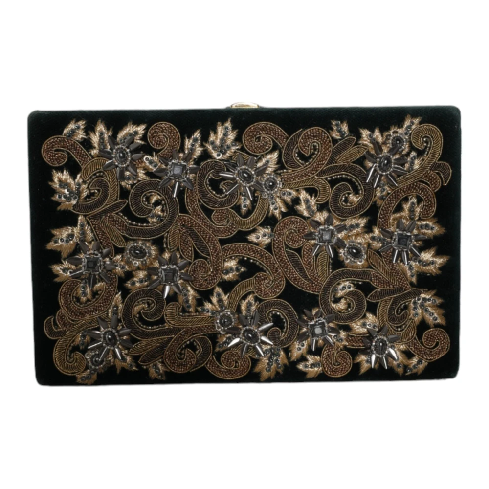 Dolce & Gabbana Zwarte Fluweel Gouden Frame Clutch Avondtas Black Dames