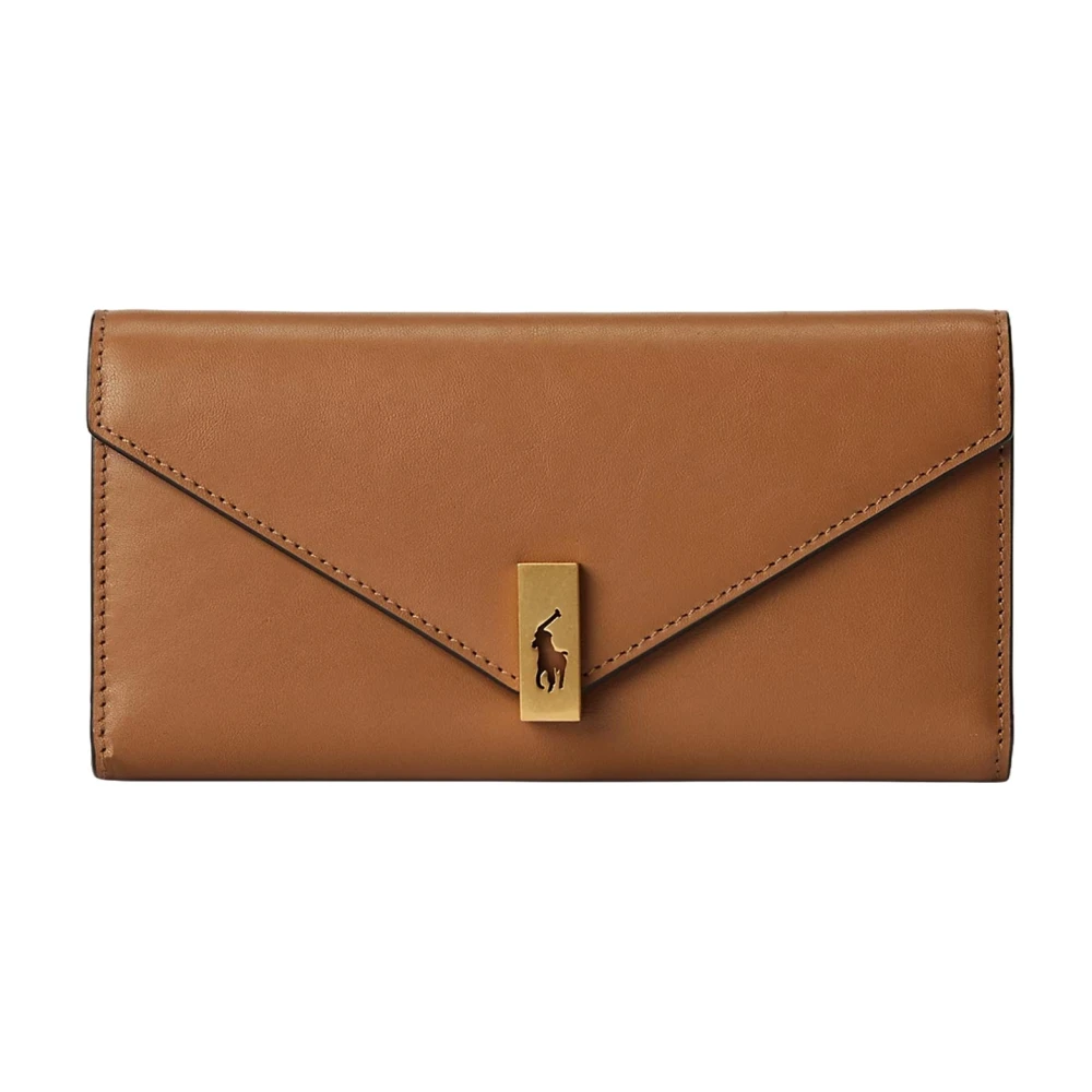 Ralph Lauren Beige Leren Portemonnee Polo ID Sluiting Beige Dames