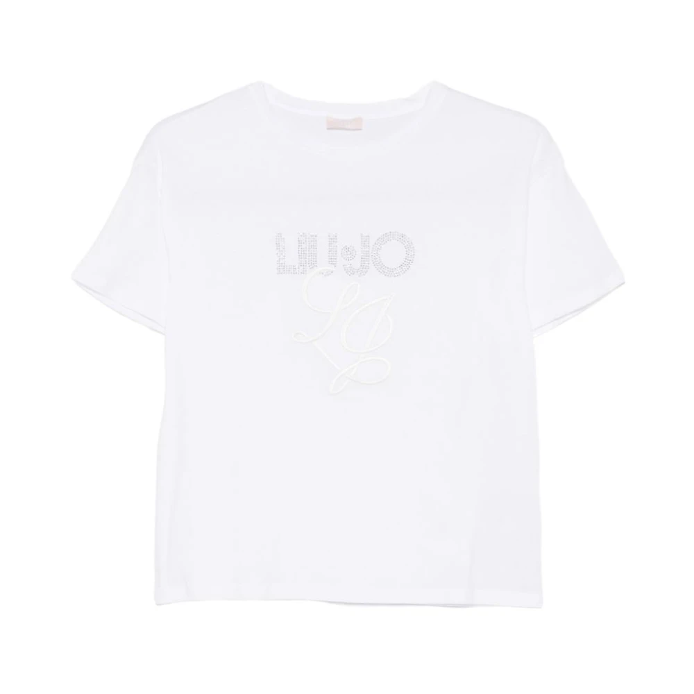Liu Jo Women's White T-Shirts, L, T-Shirt With Logo And Silver Rhinestones