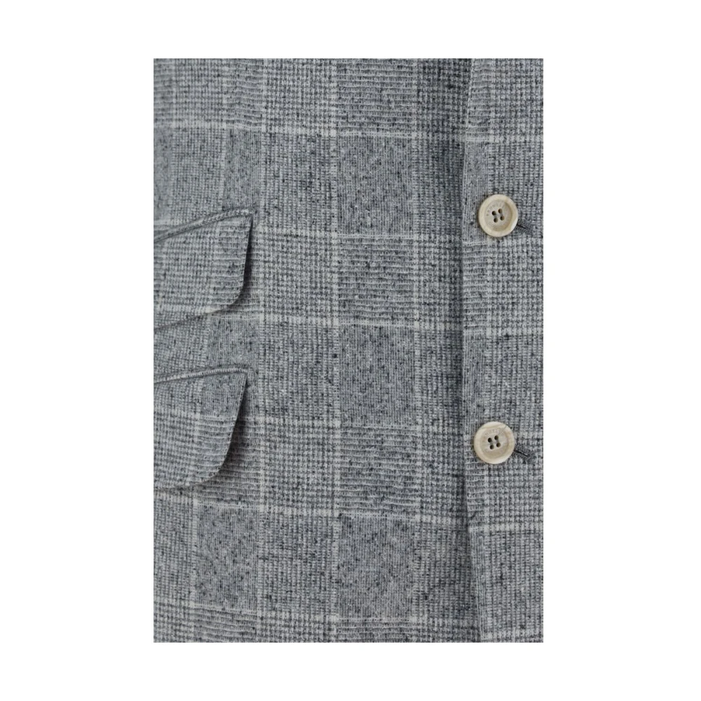 BRUNELLO CUCINELLI Geruite Zijden Blazer Jas Gray Heren