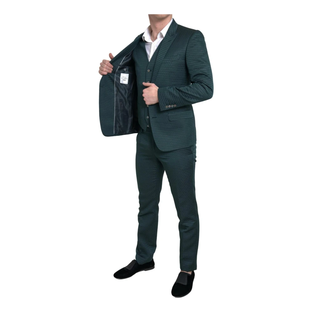 Dolce & Gabbana Groen Gestreept Slim Fit Pak Green Heren