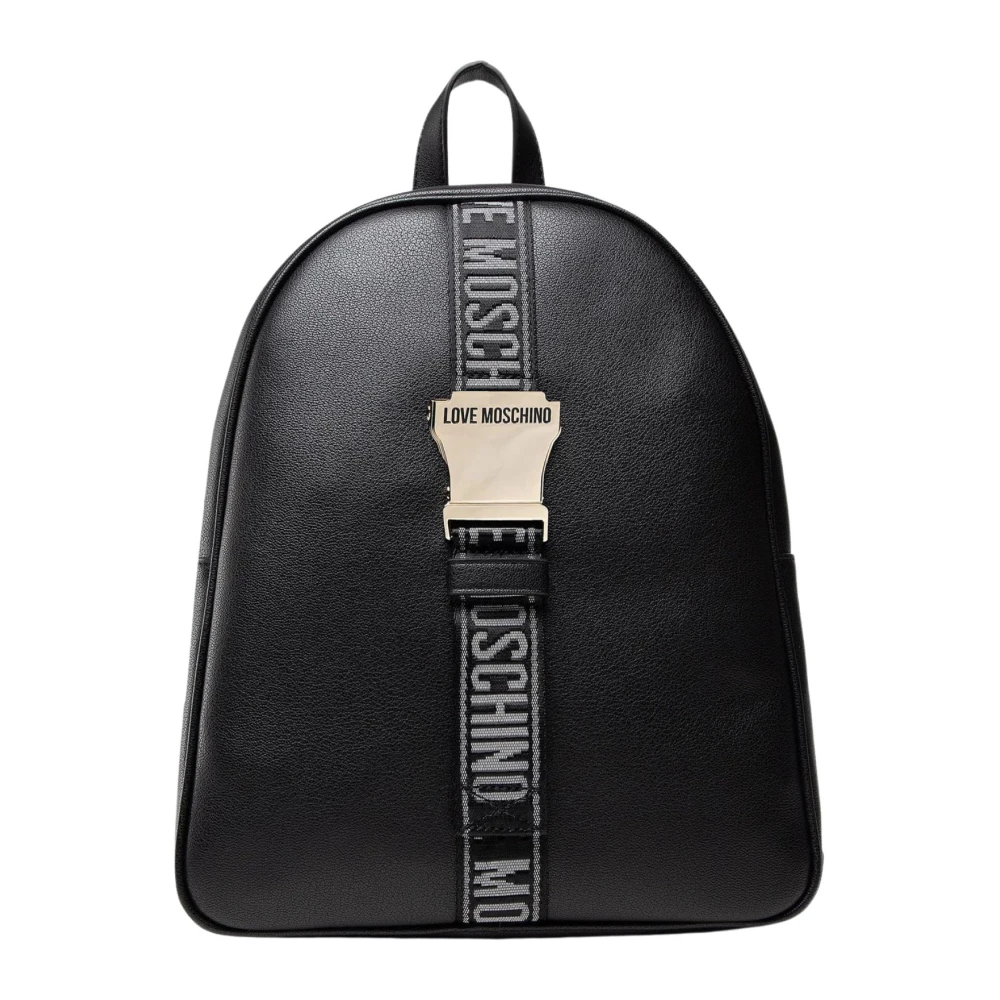 Moschino Zwarte Eco-lederen Logo Design Rugzak Black Dames