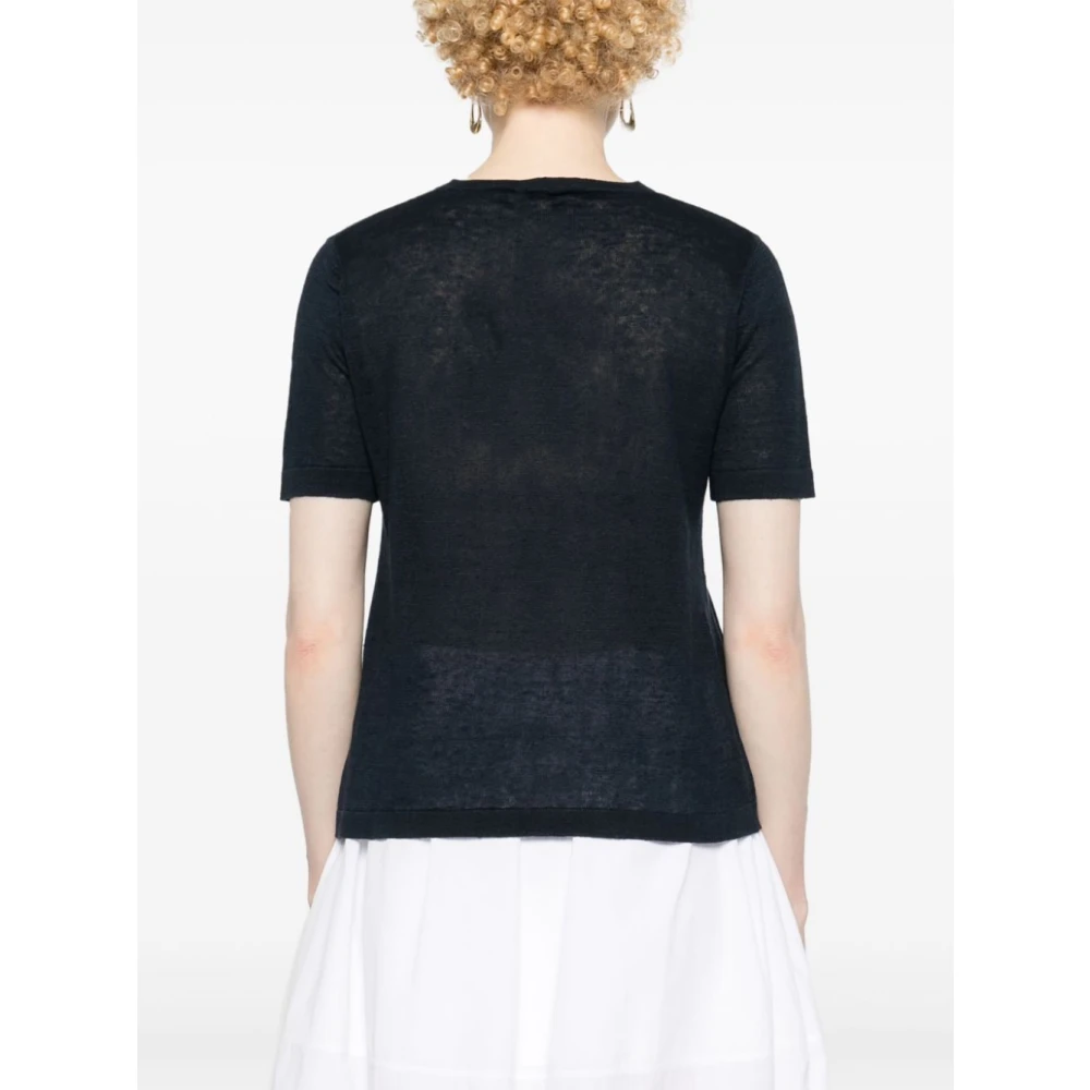 Max Mara Blauw Linnen T-shirt met Zak Blue Dames