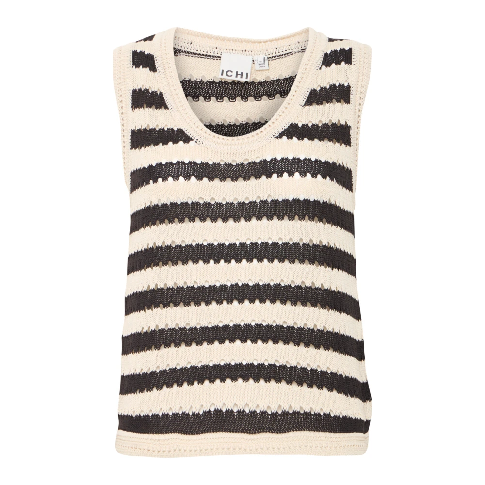 Ichi Zachte Gebreide Top Zwart Amandelmelk Streep Multicolor Dames
