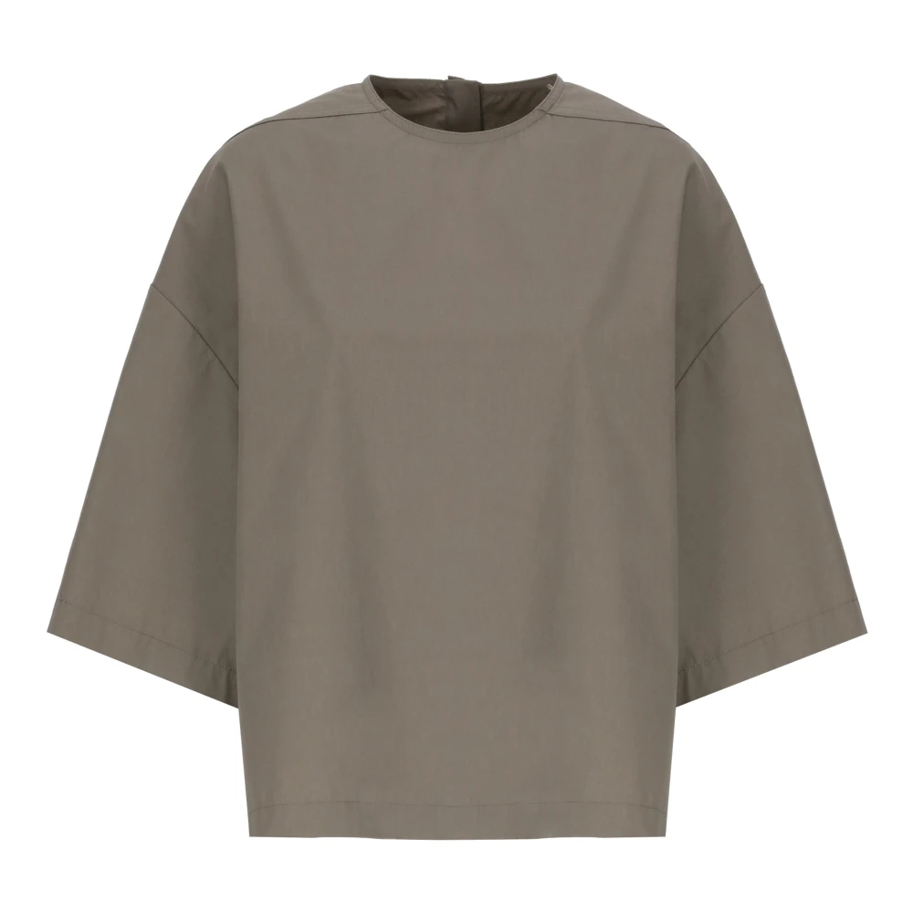 Rick Owens Bomulls T-shirt med Knappar i Halsen Beige, Dam