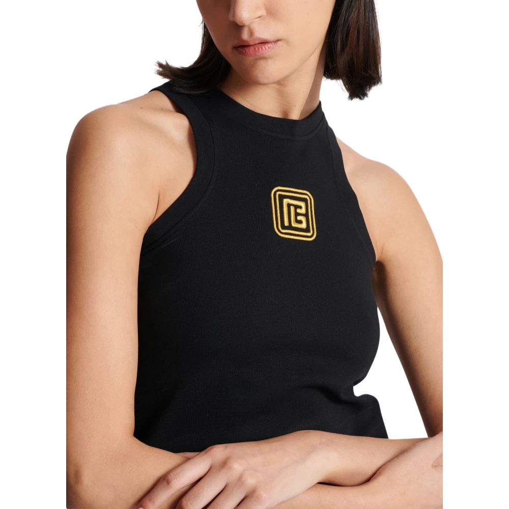 Balmain Tanktop met Retro PB-borduursel Black Dames