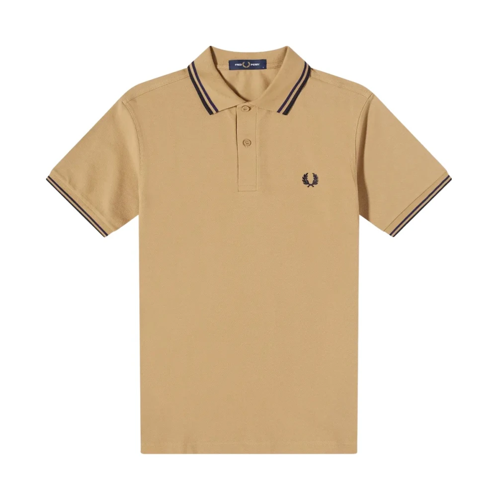 Fred Perry Slim Fit Twin Tipped Polo in Warm Stone French Navy Navy Beige Heren