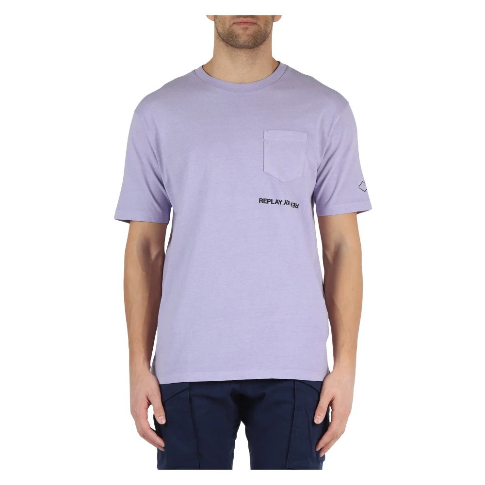 Replay Katoenen T-shirt met Voorzakje Purple Heren