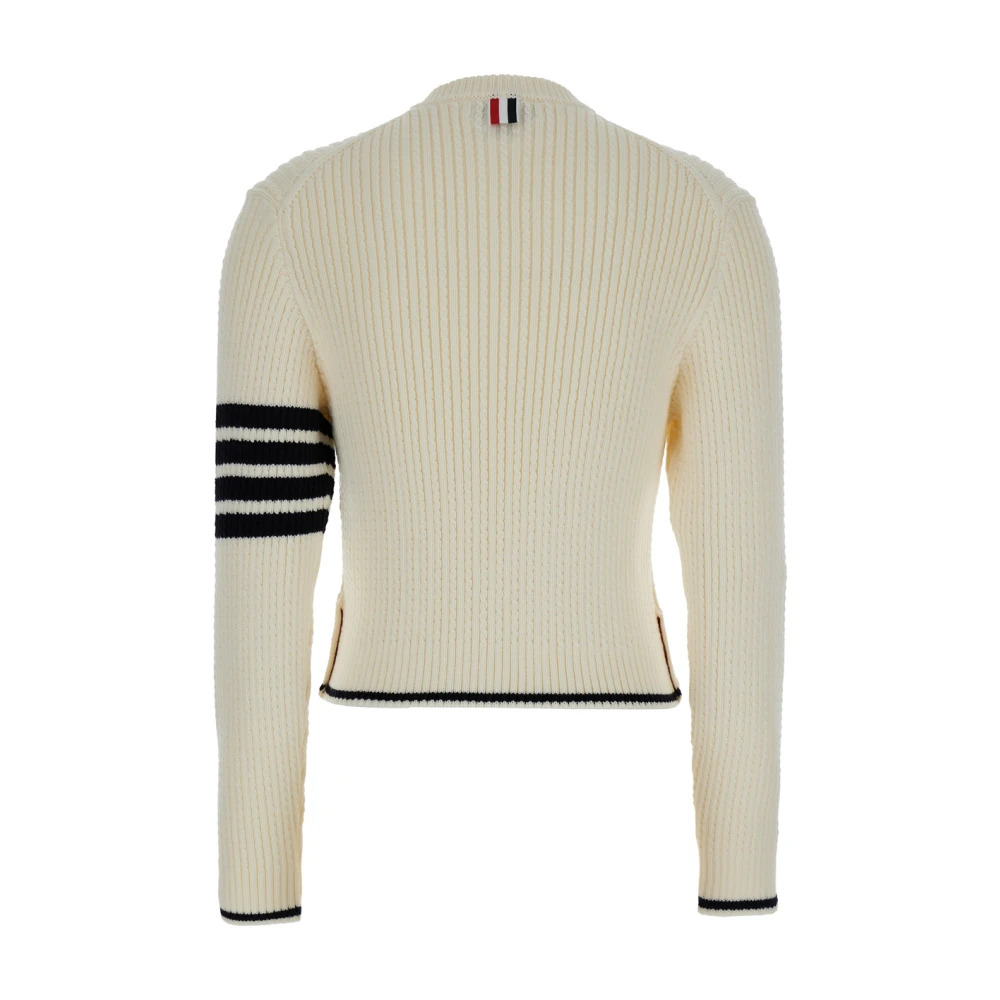 Thom Browne Witte Crewneck Sweater 4-Bar Detail Beige Dames