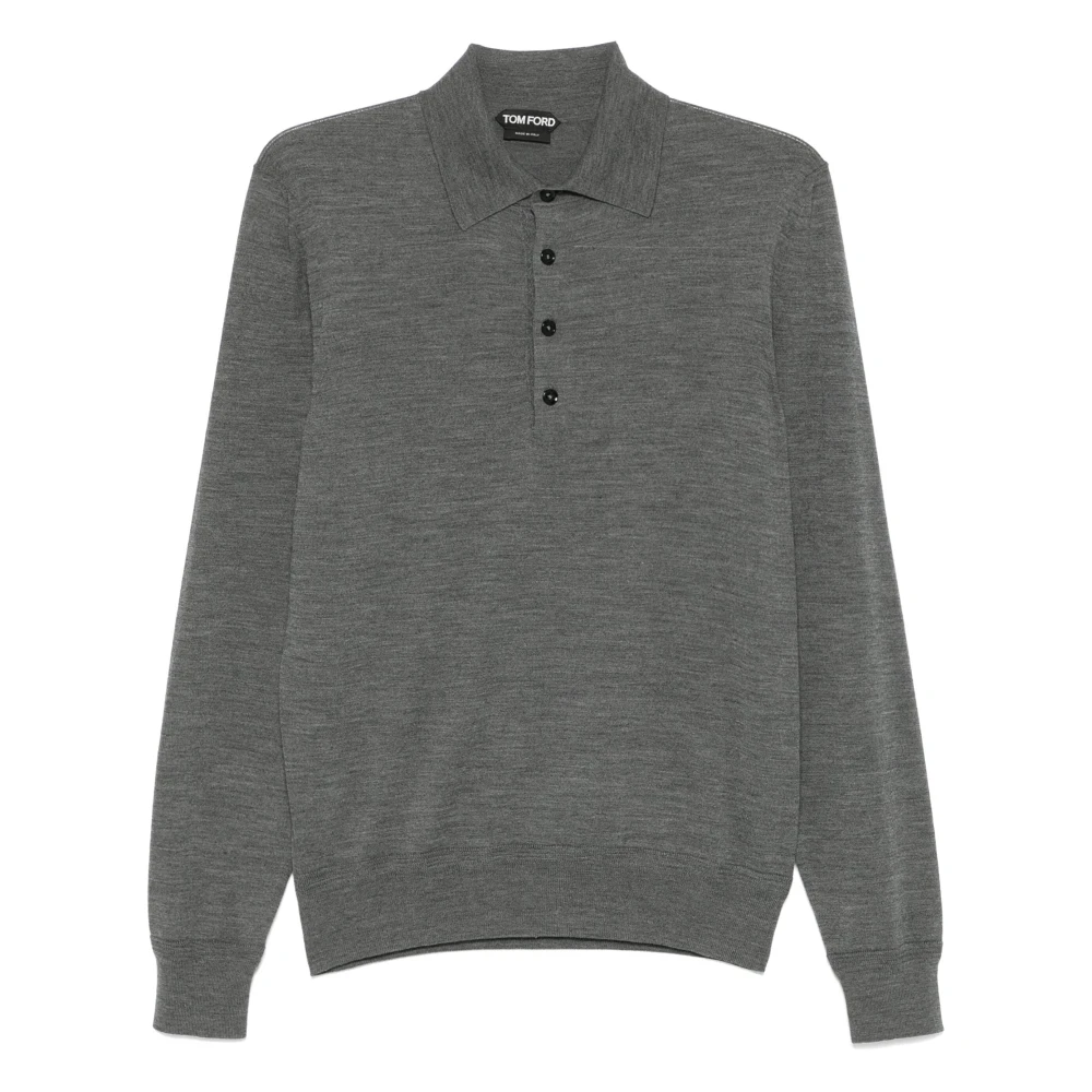 Tom Ford Merino Wol Polo Shirt met knopen Gray Heren