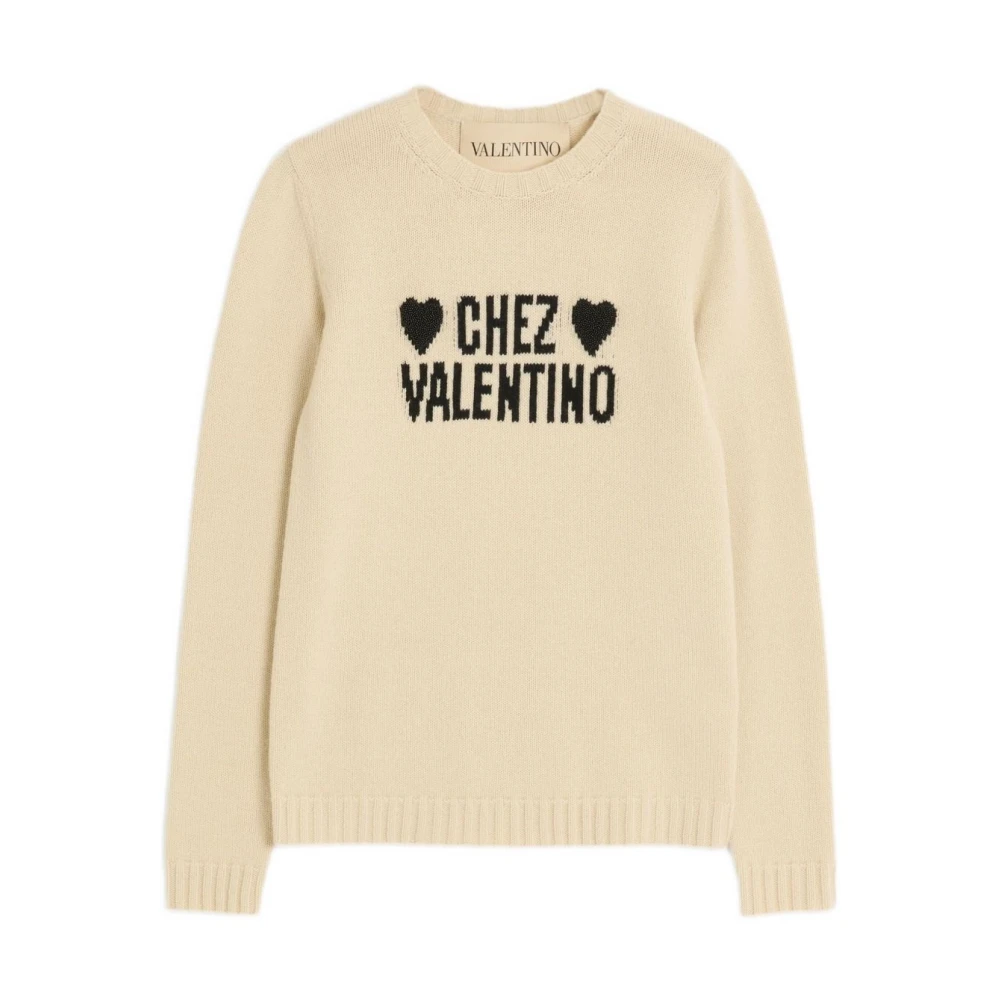 Valentino Garavani Women's Beige Crew Neck Embroidered Sweater