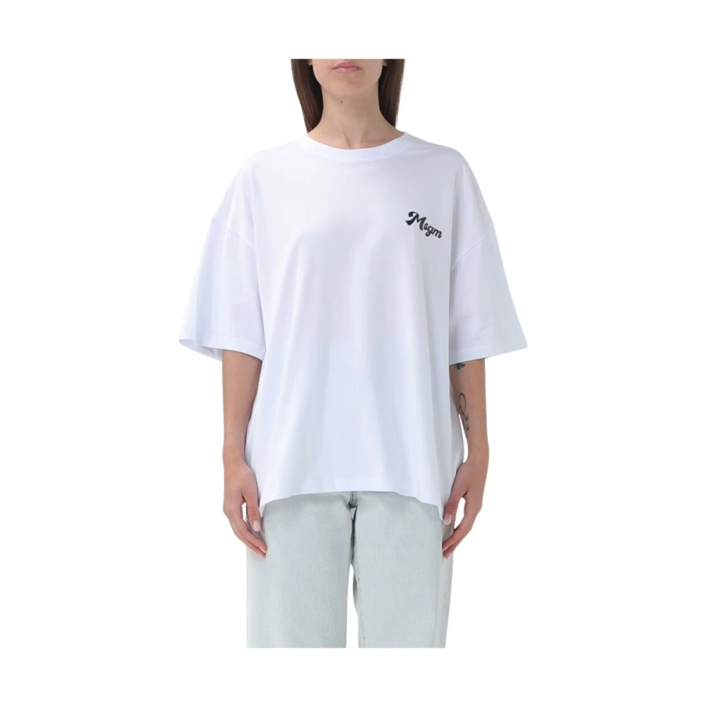 Msgm Women's White T-Shirts, S, Cotton T-Shirt For