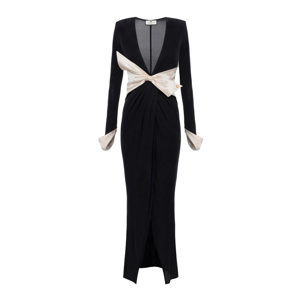 Elisabetta Franchi Black Gowns, Female, L, Red Carpet Long Sleeve Evening Dress