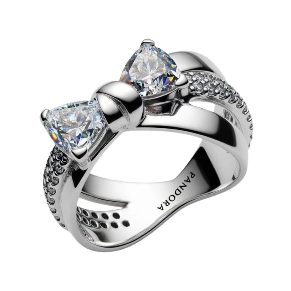 Pandora , Rings, Female, Gray, 50 Mm, Sparkling Bow Crossover Ring