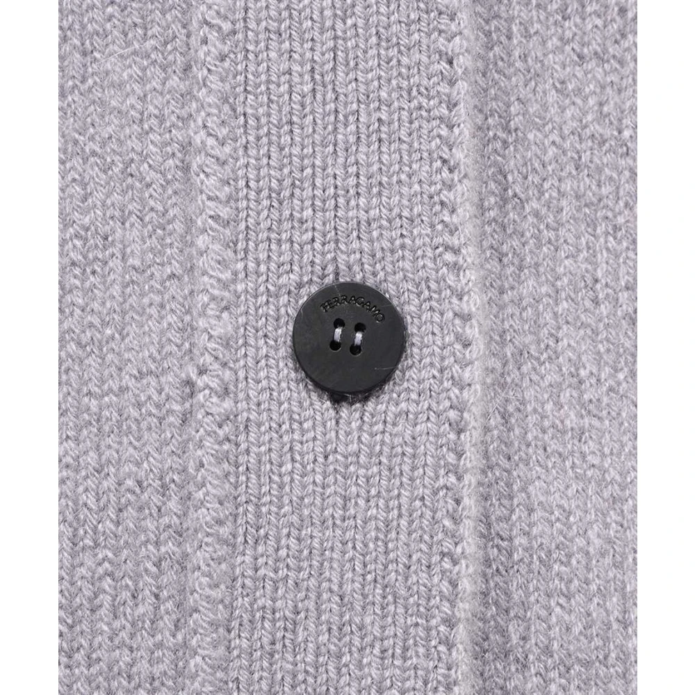 Salvatore Ferragamo Luxe Cashmere Cardigan met Geribbelde Details Gray Dames