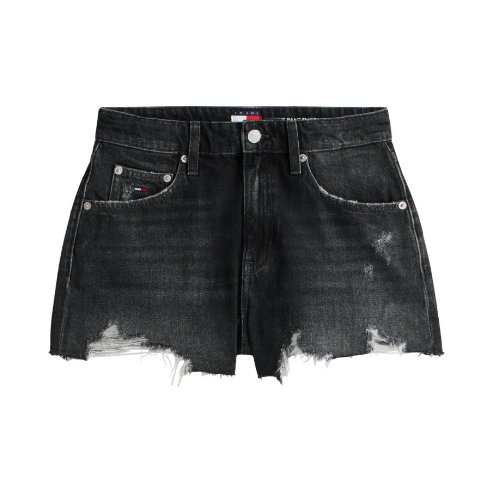 Tommy Jeans Women's Black Denim Shorts, W25, Distressed Raw Hem Denim Shorts
