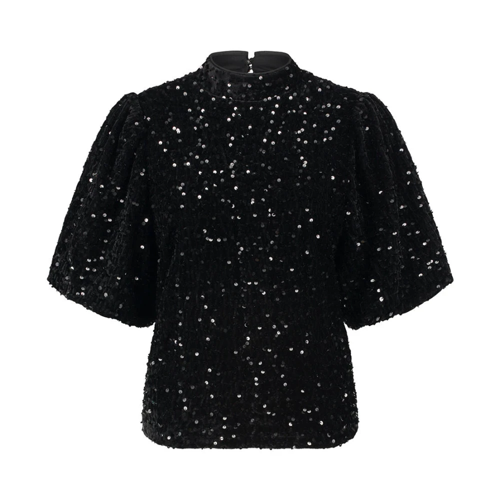 Tramontana Korte Mouw Paillet Velours Top Black Dames