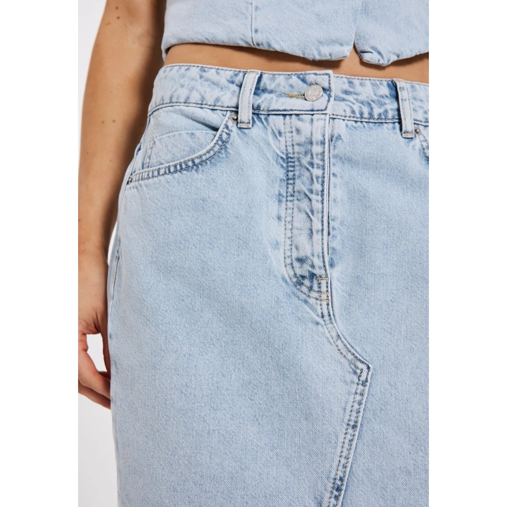 Norr Maxi Denim Rok met Voorsplit Blue Dames