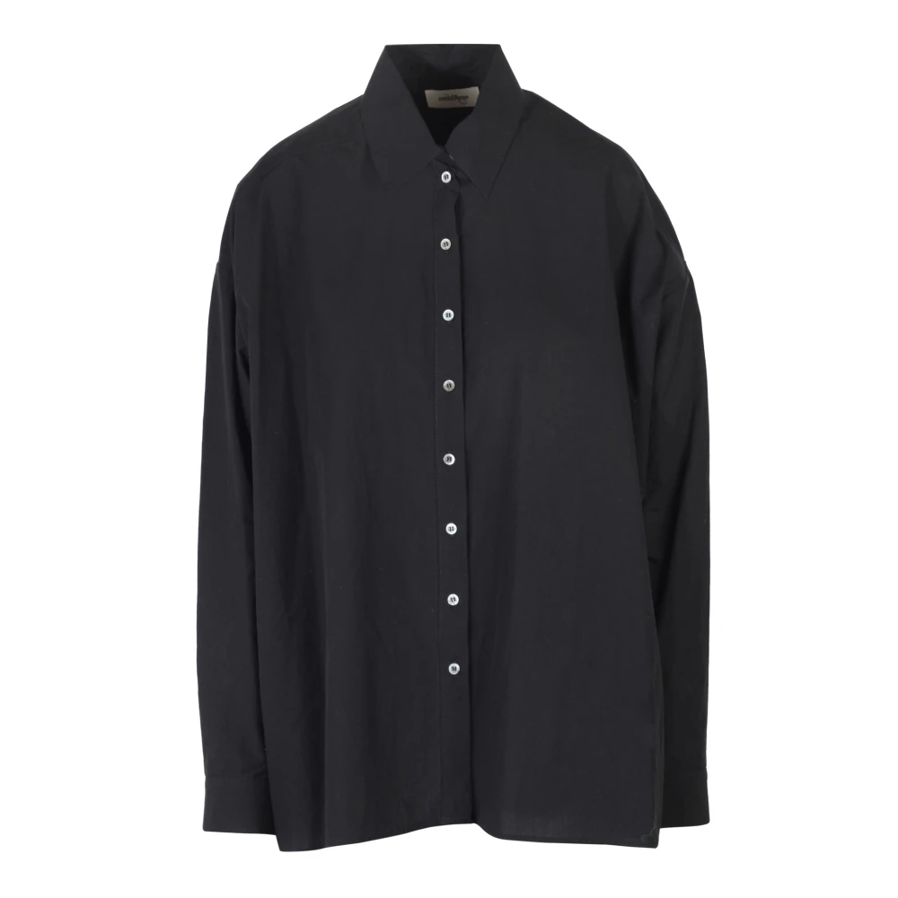 Ottod'Ame Poplin Overhemd met Klassieke Kraag Black Dames