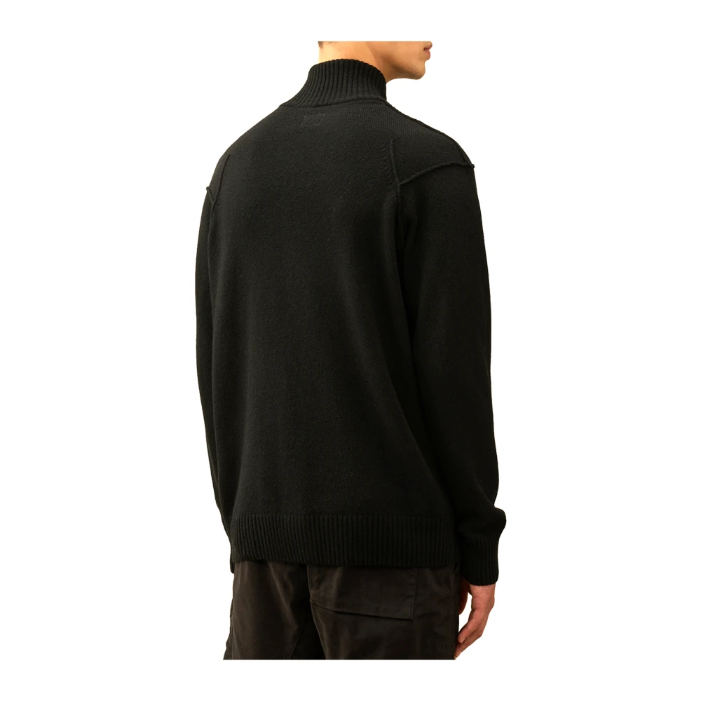 C.P. Company Zwarte Lamswol Cardigan Met Volledige Rits Black Heren