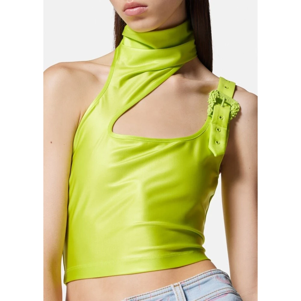 Versace Jeans Couture Asymmetrische Stretch Top met Barok Gesp Green Dames