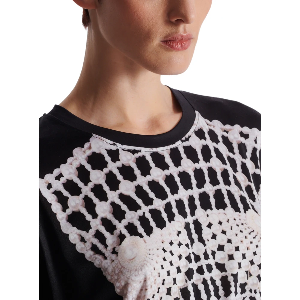 Balmain Losse T-shirt met nepborduurwerkprint Black Dames