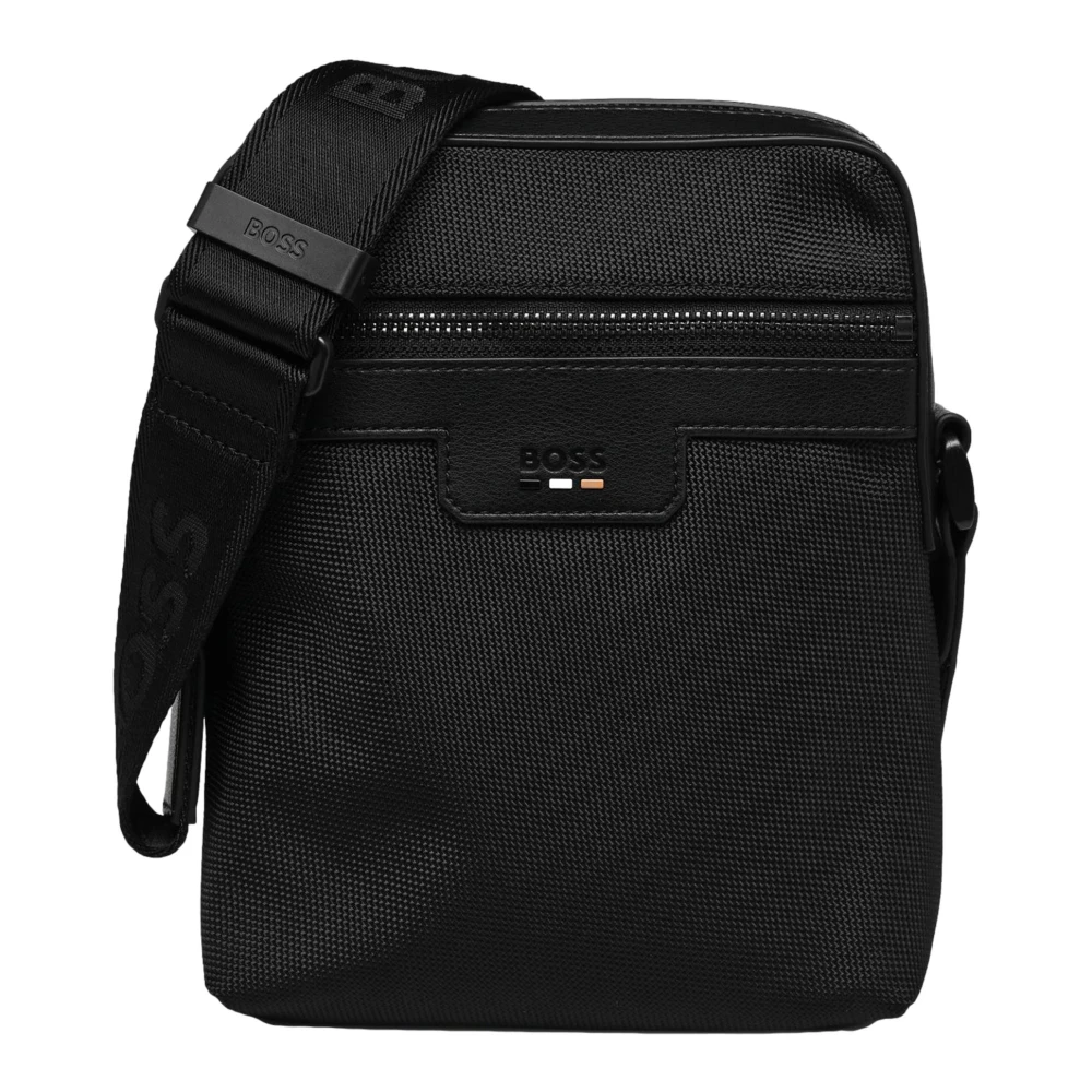 Hugo Kompakt Sort Syntetisk Taske med Frontlogo Lynlås - Tasker - Herre - Sort - ONE SIZE - Polyester