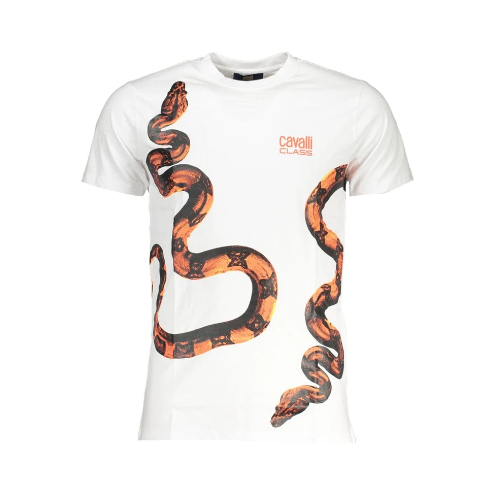 Cavalli Class Wit Katoenen Logo Print T-shirt White Heren
