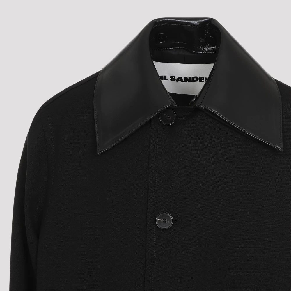 Jil Sander Elegante Zwarte Wollen Jas Aw24 Black Heren